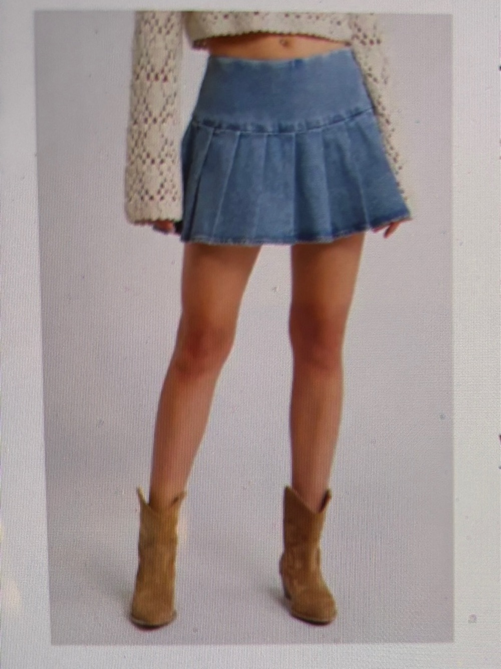 Denim Pleated Mini Skirt - Blue